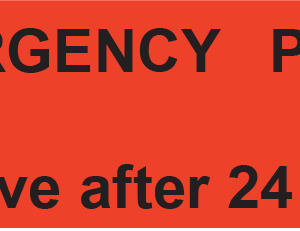 EMERGENCY PIVC- 40 x 12,black print on red label, POLY, 800 PER ROLL.