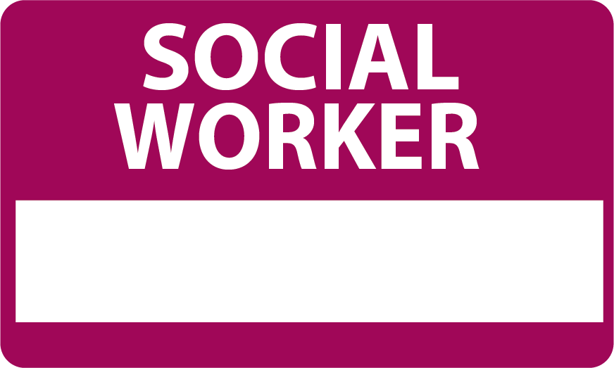 Emergency staff tag "SOCIAL WORKER" - White on Purple, 60mm x 100mm, 125 per roll