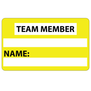 Emergency staff tag "Team Member" - Black on Yellow, 60mm x 100mm, 125 per roll