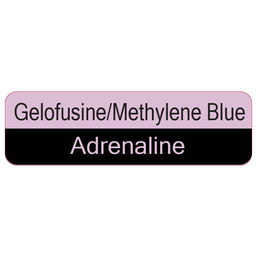 Gelofusine, Methylene Blue, Adrenaline - 40 x 12, PAPER, Black print on violet Label, 800 per roll