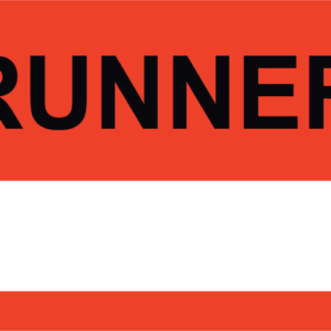 Emergency staff tag "RUNNER" - Black print on Red Label, 60mm x 100mm, 250 per roll