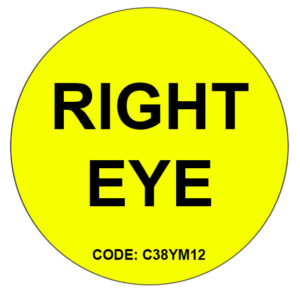 RIGHT EYE -  38mm Black print on Fluoro Yellow - 500p/rl