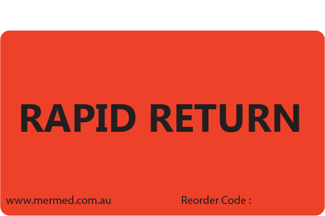 RAPID RETURN -70 x 40, PAPER, Black print on Fluoro Red Label, 500 Per roll