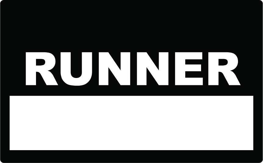 Emergency staff tag "RUNNER" - White on Black, 60mm x 100mm, 250 per roll