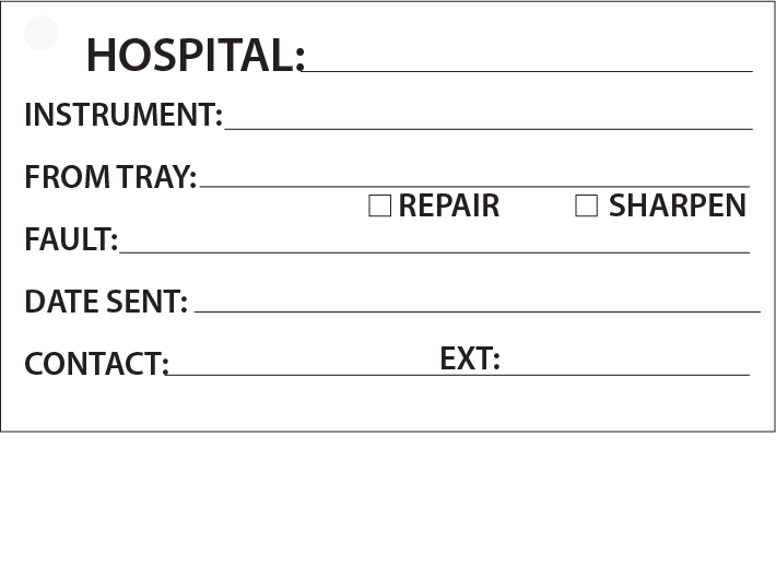 Hospital Instrument Repair - 50 x 90, Black Print on White, 100 per pack with ties