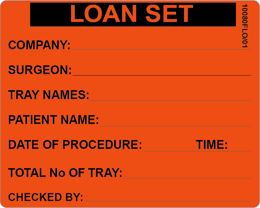 Loan Set - PAPER, 100 x 80, Black print on Flouro Orange label, 400 per roll