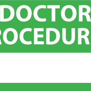 Emergency staff tag "DOCTOR PROCEDURES" - White on Green, 60mm x 100mm, 125 per roll