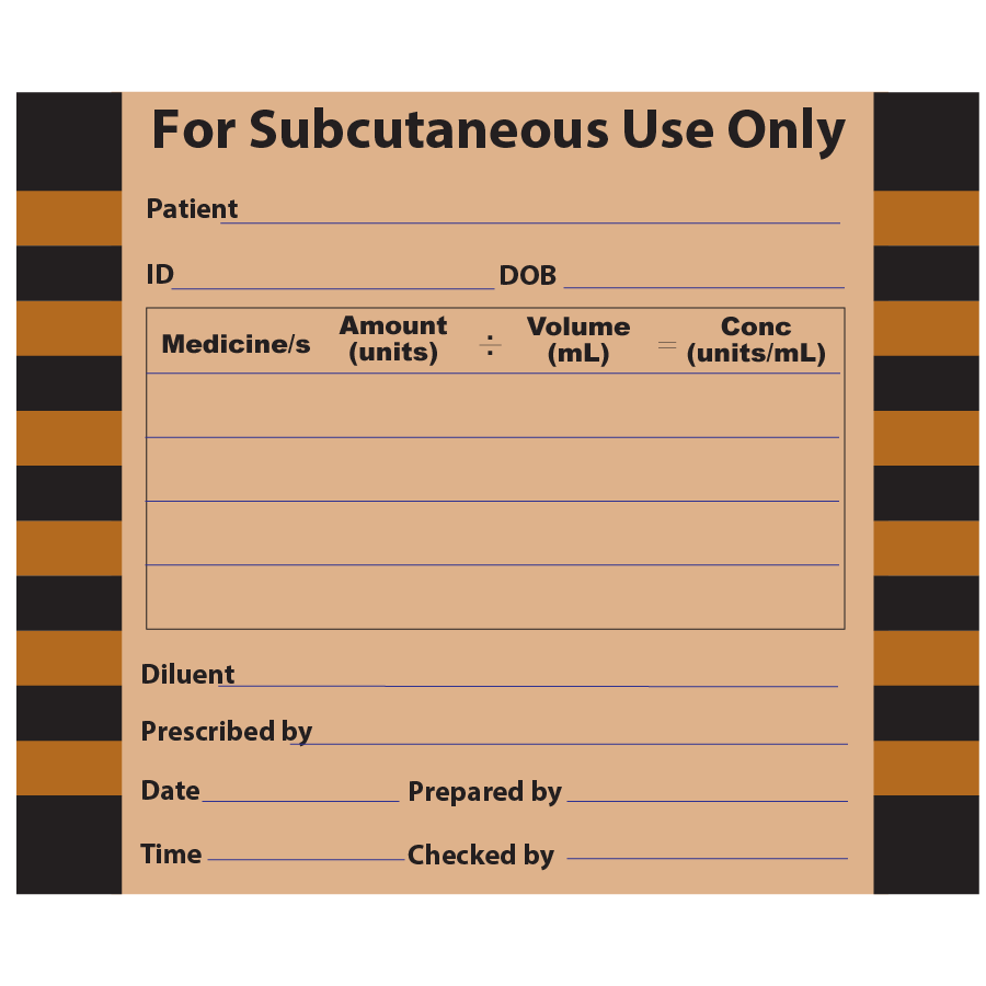 For Subcutaneous Use Only - 60 x 50, VELLUM, 2 x Black/Beige hatched borders, 500 per roll