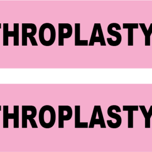 ARTHROPLASTY NP- Black print on Pink label, Paper Yenom Gloss Material, 35x 8mm, 1,000 Per Roll