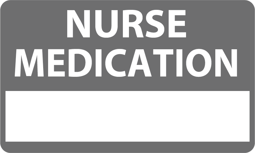 Emergency staff tag "NURSE MEDICATION" - White on Grey, 60mm x 100mm, 125 per roll