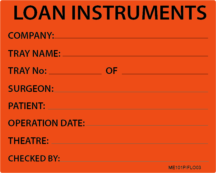 LOAN INSTRUMENT LABEL - 100 x 80, PAPER, Black print on Fluoro Orange label, 400 per roll