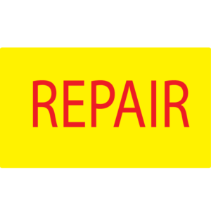 REPAIR- 70 x 40 - PAPER, Fluoro Yellow Label , With Red Print 500 Per Roll
