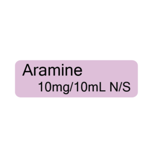 Aramine 10mg/10mL N/S - 40 x 12, PAPER, Black print on Violet Label, 800 per roll
