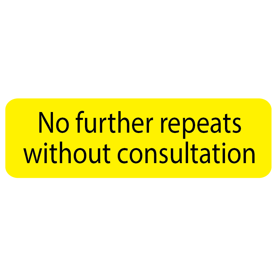 No further repeats without consultation - 40 x 12 Black print on Yellow Paper label 800/rl