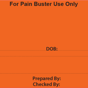 For Pain Buster Use Only - 100 x 60 , Black print on orange label, 500 per roll Paper, MATTE TT