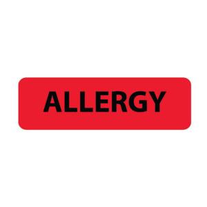 ALLERGY,  40 x 12, PAPER, Black print on Red Label, 800 per roll