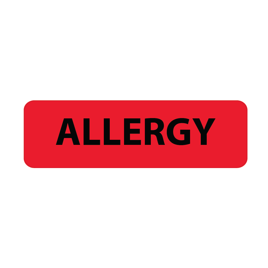 ALLERGY, 40 x 12, PAPER, Black print on Red Label, 800 per roll