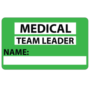 Emergency staff tag "Medical Team Leader" - Black on Green, 60mm x 100mm, 125 per roll