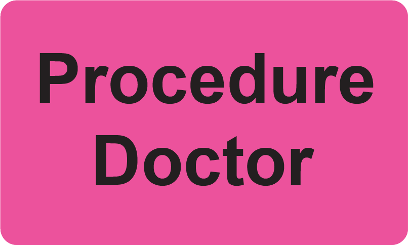 Emergency staff tag "Procedure Doctor" - Black print on Pink Label, 60mm x 100mm, 250 per roll