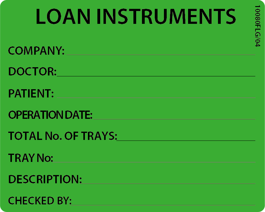 LOAN INSTRUMENTS - PAPER, 100 x 80, Black print on Fluoro Green label, 400 per roll