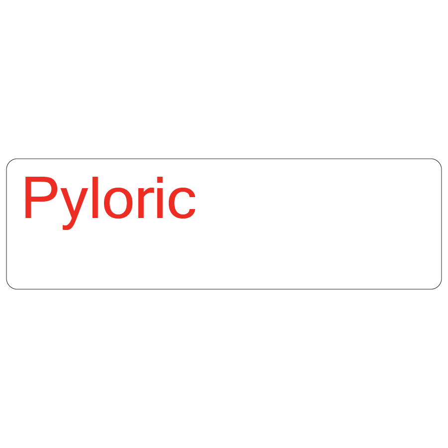Pyloric, 40 x 12, PAPER, Red print on White Label. 800 per roll