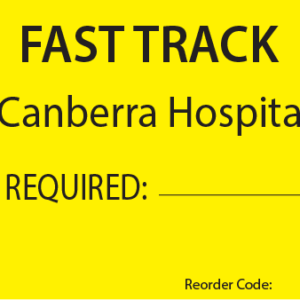 FAST TRACK  - 110 x 50, Black print on Yellow Tag, 100 per pack with ties