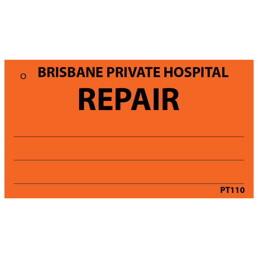 REPAIR BRISBANE PRIVATE - 50x90mm, Black Print on Orange Polytag, 100 per pkt