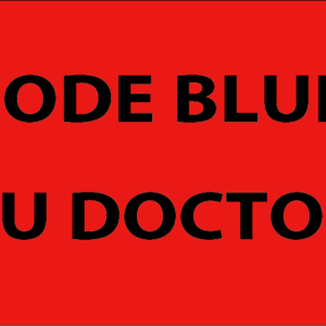 Emergency Staff Tag "CODE BLUE ICU DOCTOR" - Red label with Black print, 60mmx100mm 125 per roll