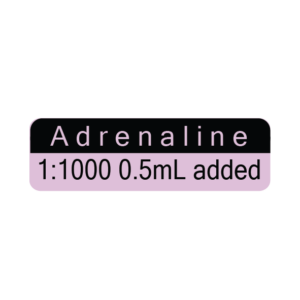 ADRENALINE 1:1000 0.5mL added, 40 x 12, PAPER, black print on violet reversed print, 800 per roll