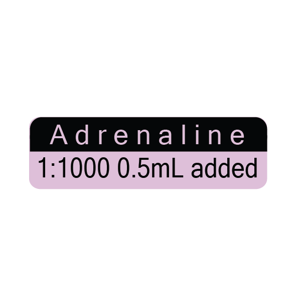 ADRENALINE 1:1000 0.5mL added, 40 x 12, PAPER, black print on violet reversed print, 800 per roll