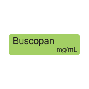 Buscopan mg/mL, 40 x 12, PAPER, Black print on Green Label, 800 per roll