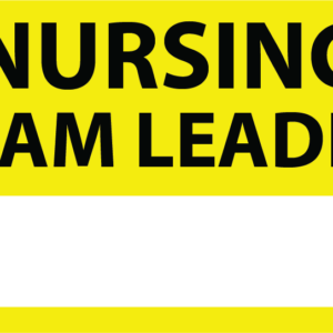Emergency staff tag "NURSING TEAM LEADER" - Black on Yellow, 60mm x 100mm, 250 per roll