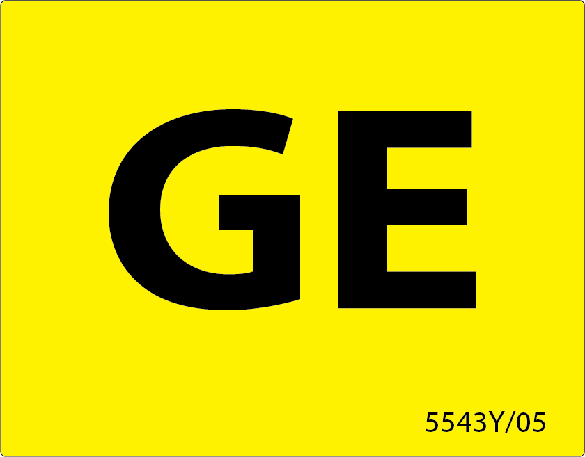 GE - Black print on Yellow label, 43mm x 55mm, 400 per roll
