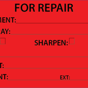 FOR REPAIR - 50 x 90, Black print on Red, 100 per pack with ties