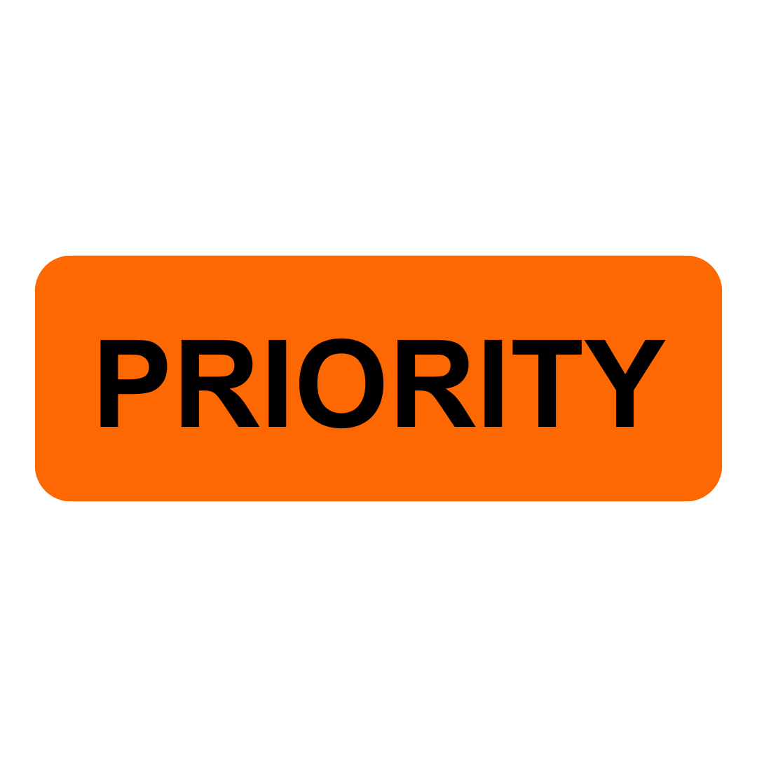 PRIORITY- 70mm x 25mm Black on Fluoro Orange 500/rl