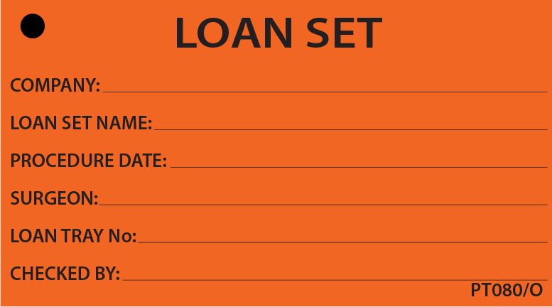 LOAN SET - 90 x 50, Black print on Orange,100 per packet with ties..