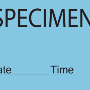 SPECIMEN, 36 x 27mm, PAPER, Black print on Blue label, 500 per roll