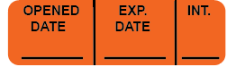 DATE OPENED, EXP. DATE, INT.- 40 x 12, PAPER, Black print on Fluoro Orange Label, 800 per roll