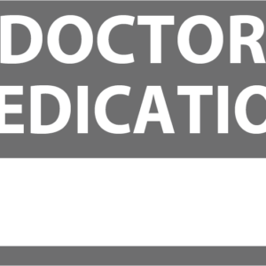 Emergency staff tag "DOCTOR MEDICATION" - White on Grey, 60mm x 100mm, 125 per roll