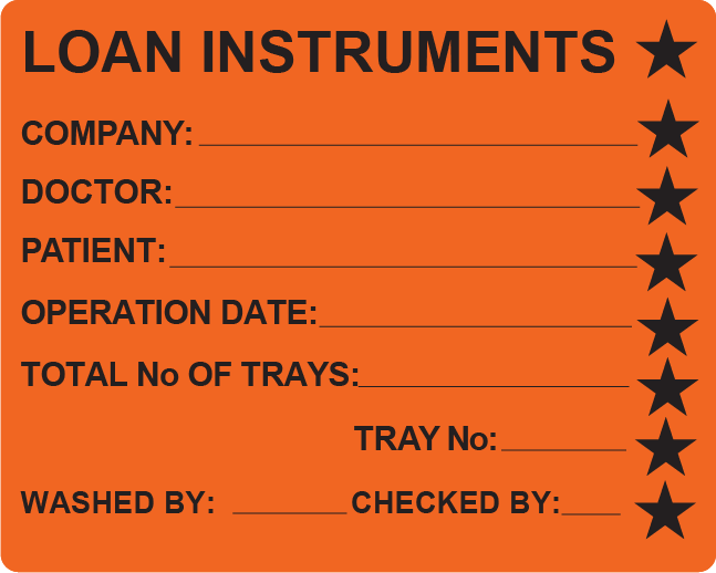 LOAN INSTRUMENTS (w/ stars) - PAPER, 100x80mm, Black Print on Fluoro Orange label, 400/roll