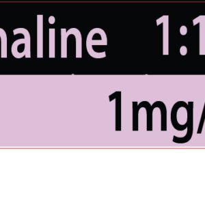 Adrenaline 1:10,000 (1mg/10ml) - 40 x 12 - Black on Violet reverse print, Polypropylene with acrylic permanent adhesive 1 label sheet per pouch, 100 per box, Gamma Sterlised