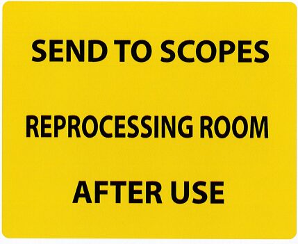 Send to Scopes Reprocessing Room After Use - 100 x 80, PAPER, Black Print on Fluoro Yellow Label, 400 per roll