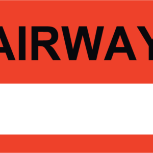 Emergency staff tag "AIRWAY" - Black print on Red Label, 60mm x 100mm, 250 per roll