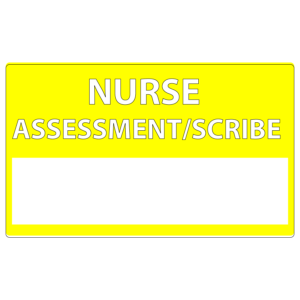 Emergency staff tag "NURSE ASSESSMENT / SCRIBE" - Black on YELLOW, 60mm x 100mm, 125 per roll