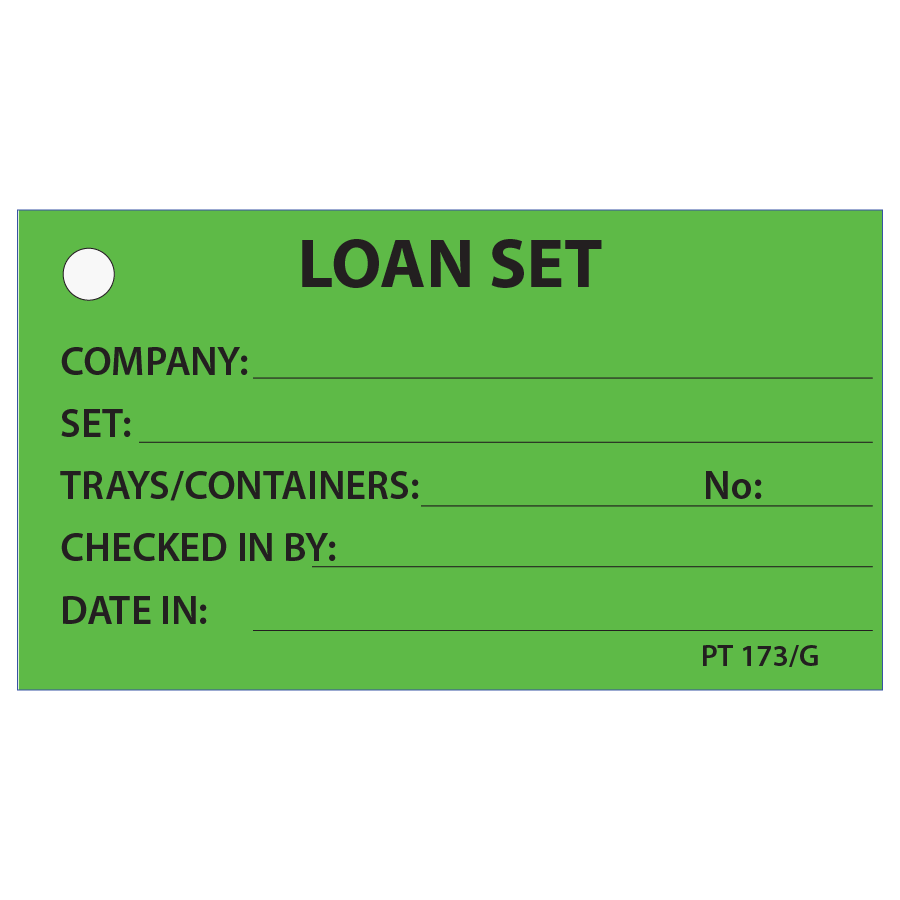 LOAN SET - 50 x 90, Black print on Green, 100 per packet with ties