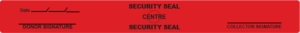 Security Label , 18 x 164mm , Sheeted Synthetic Label 500 per pack, Black text on Red Label. Cut Double bag