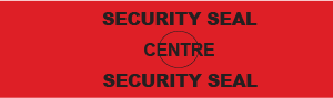 Security Label , 18 x 164mm , Sheeted Synthetic Label 500 per pack, Black text on Red Label. Cut Double bag