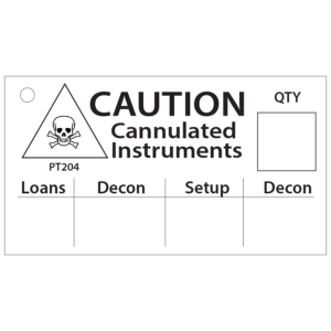 CAUTION Cannulated Instruments - 90x50mm, Black print on White Polytag, 100 per pkt, no ties