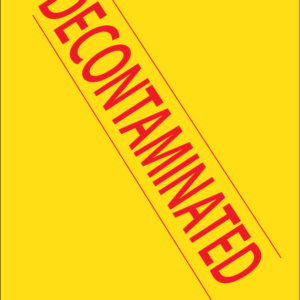 DECONTAMINATED - 27x36mm, Red print on Yellow Paper Label, 400 per roll