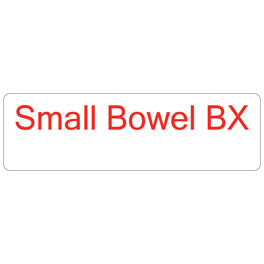 Small Bowel BX - 40 x 12, PAPER, Red print on White Label. 800 per roll